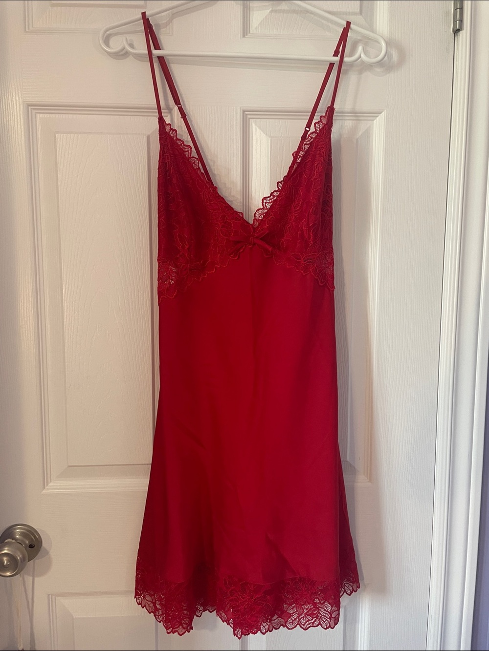La Vie En Rose Red Lace-Trim Slip Dress - Women’s